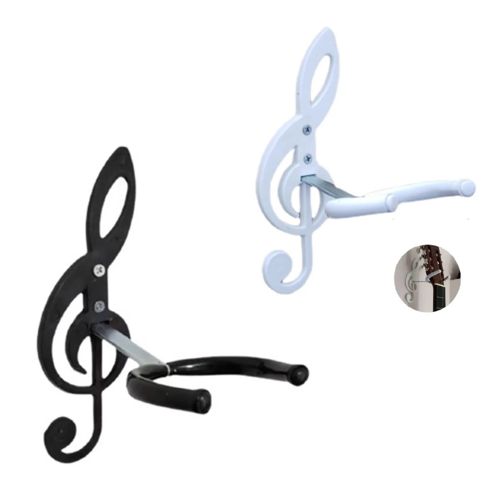 2 Suportes De Parede Clave De Sol Para Violão Guitarra - Preto ou Branco