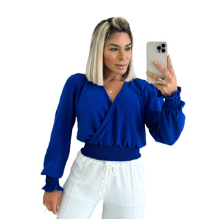 Cropped Blusinha Manga Longa Transpassado Duna Básica