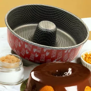 Forma Assadeira de Bolo Antiaderente Redonda Com Furo no Meio 22 cm