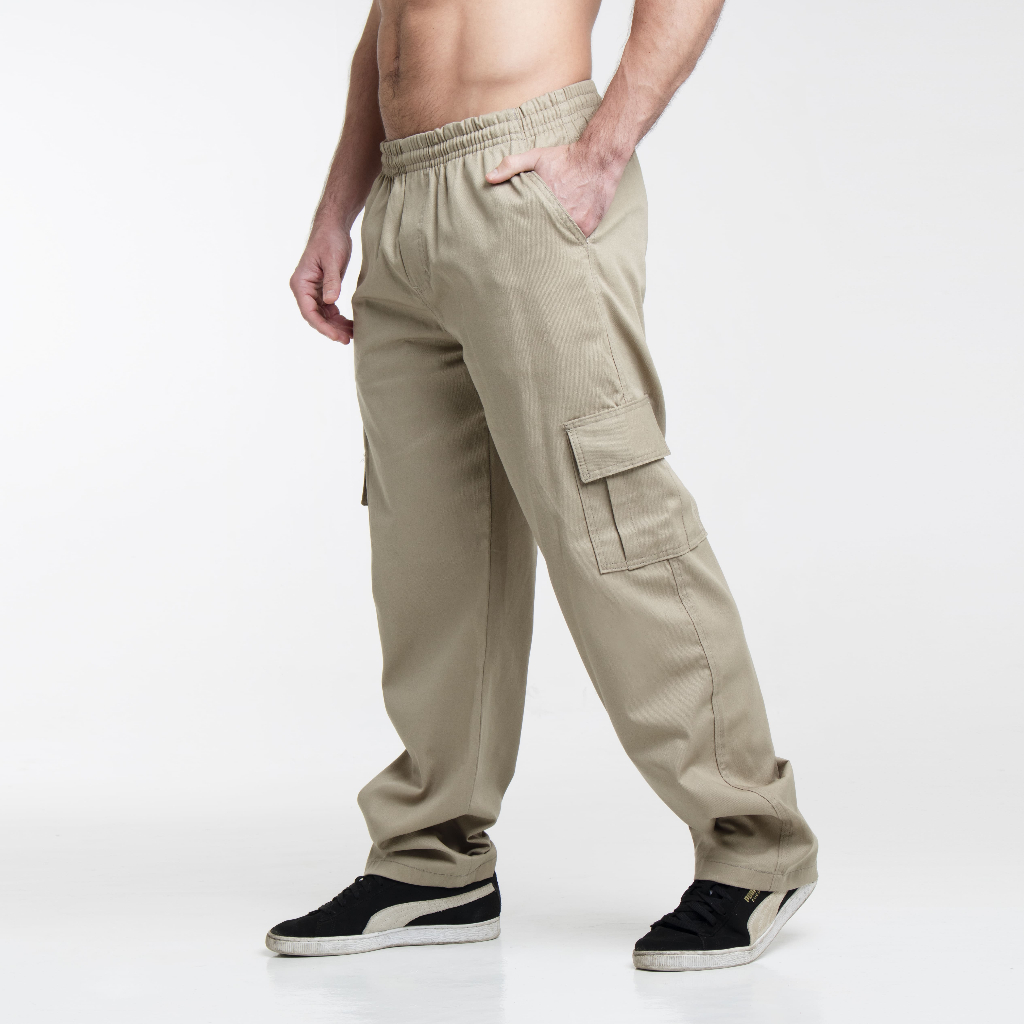 Calça Larga CalÃ§a Cargo Masculina Sarja Calça Cargo Alta