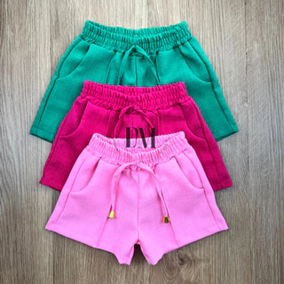 Kit de 4 Shorts Infantil Linho Com bolso Novidade Moda Infantil Verão