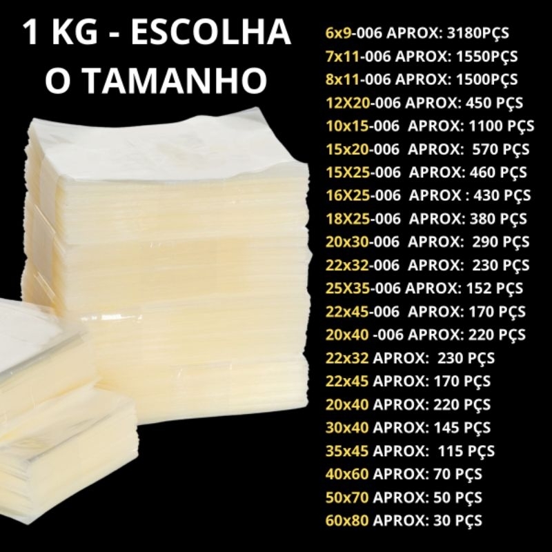 1KG Saco Transparente PP Varias Medidas Envio Imediato Pronta Entrega