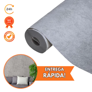 Rolo Papel De Parede Adesivo Cimento Queimado Cinza Claro
