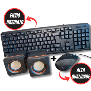 Kit Teclado e Mouse Com Fio + Caixa De Som Para Pc Computador Notbook Usb