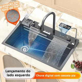 Cuba Pia Cozinha Torneira Gourmet Aço Inox Lava Copo Tábua Display digital inteligente preto