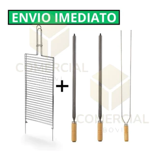 kit churrasco 1 grelha + 3 espetos de 65 cm