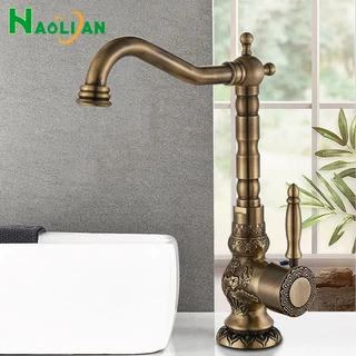 Latão Antigo Torneira Gourmet Cozinha Torneira Cozinha Bancada Misturadora Quente E Fria Único Furo Guindaste Rotativo em Oferta na Shopee