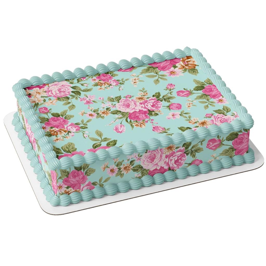 Papel arroz e faixa comestível para bolo floral estampa flor