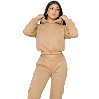 Conjunto Feminino Moletom Cargo Juvenil Blusa com Touca Calça com Bolso estilo Cargo