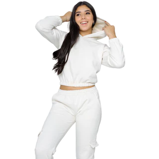 Conjunto Moletom Cargo de Menina Conjunto com Blusa de Capuz e Calça Cargo Tam Juvenil