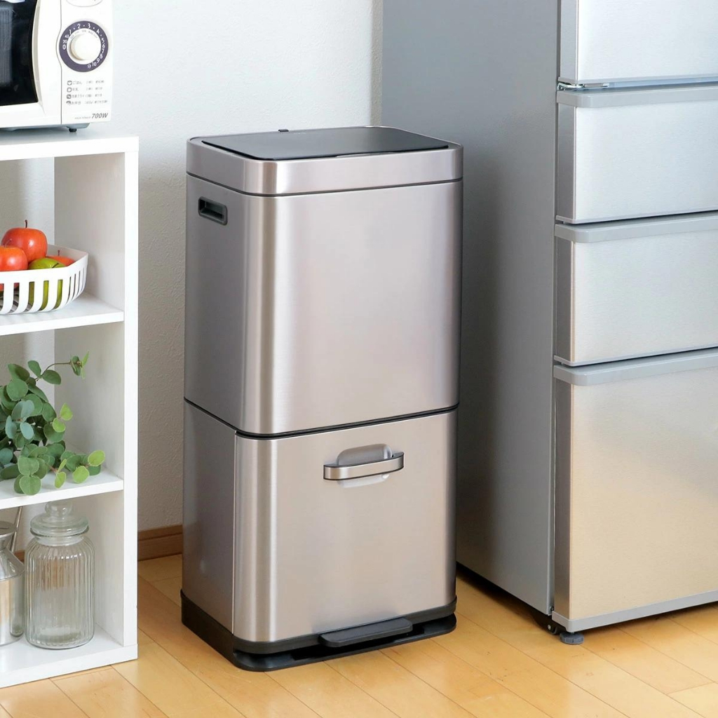 Lixeira Moon Inteligente com Sensor Automático e Pedal 60L Grande em Aço Inox p/ Cozinha