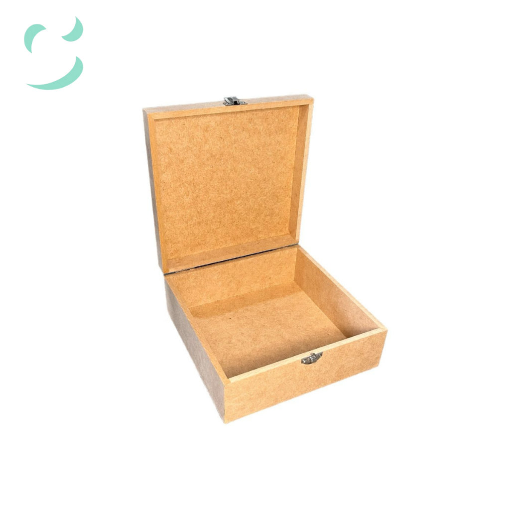 Caixa lisa com fecho quadrada mdf cru 20x20x8