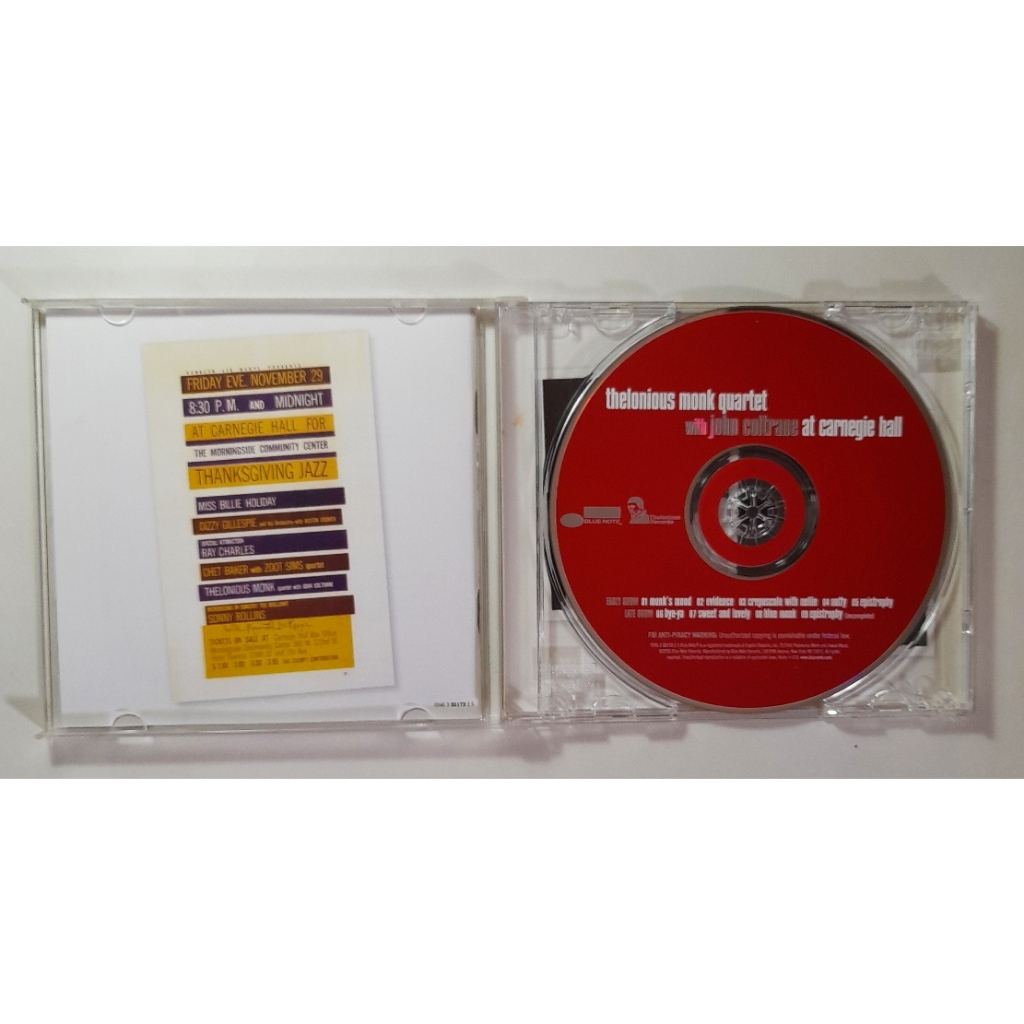 Cd Importado Thelonious Monk With John Coltrane At Carnegie Hall Seminovo M Dia Intacta