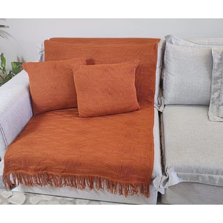 Kit Manta Sofá Tricot Franja Decoração 150 X 90cm + 2 Capas