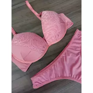 Conjunto lingerie calcinha e sutiã microfibra com detalhes em renda soutien e calcinha popular basico
