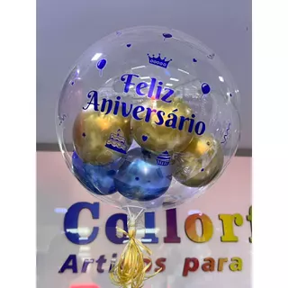 Kit-10 Adesivos Feliz Aniversário para Bubble Balão!