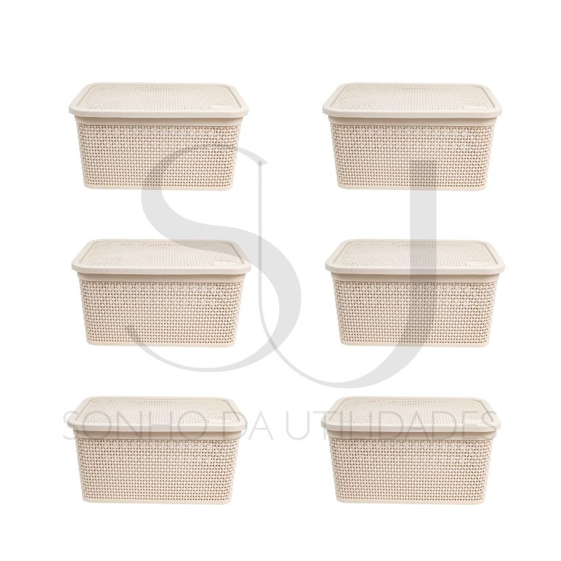 kit com 06 Caixa/Cestos:2,5 L/ Caixa organizadora Rattan Tampa/Praticidade/Elegância/Armazenamento/Decoração/Leveza/Qualidade