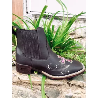 Botina Bota Country Texana Feminina Bico Quadrado Bordada Rodeio Cruz