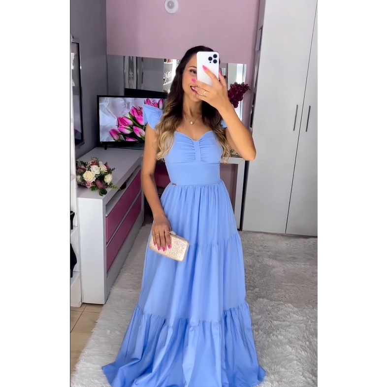 Vestido fashion de festa azul bb