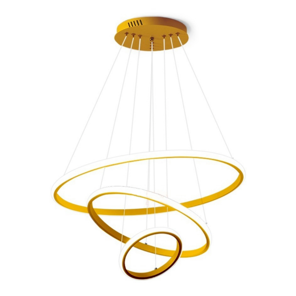 Lustre Pendente Led Moderno Anéis Led 89w 3 Arcos Dourado 220V 3 Tonalidade