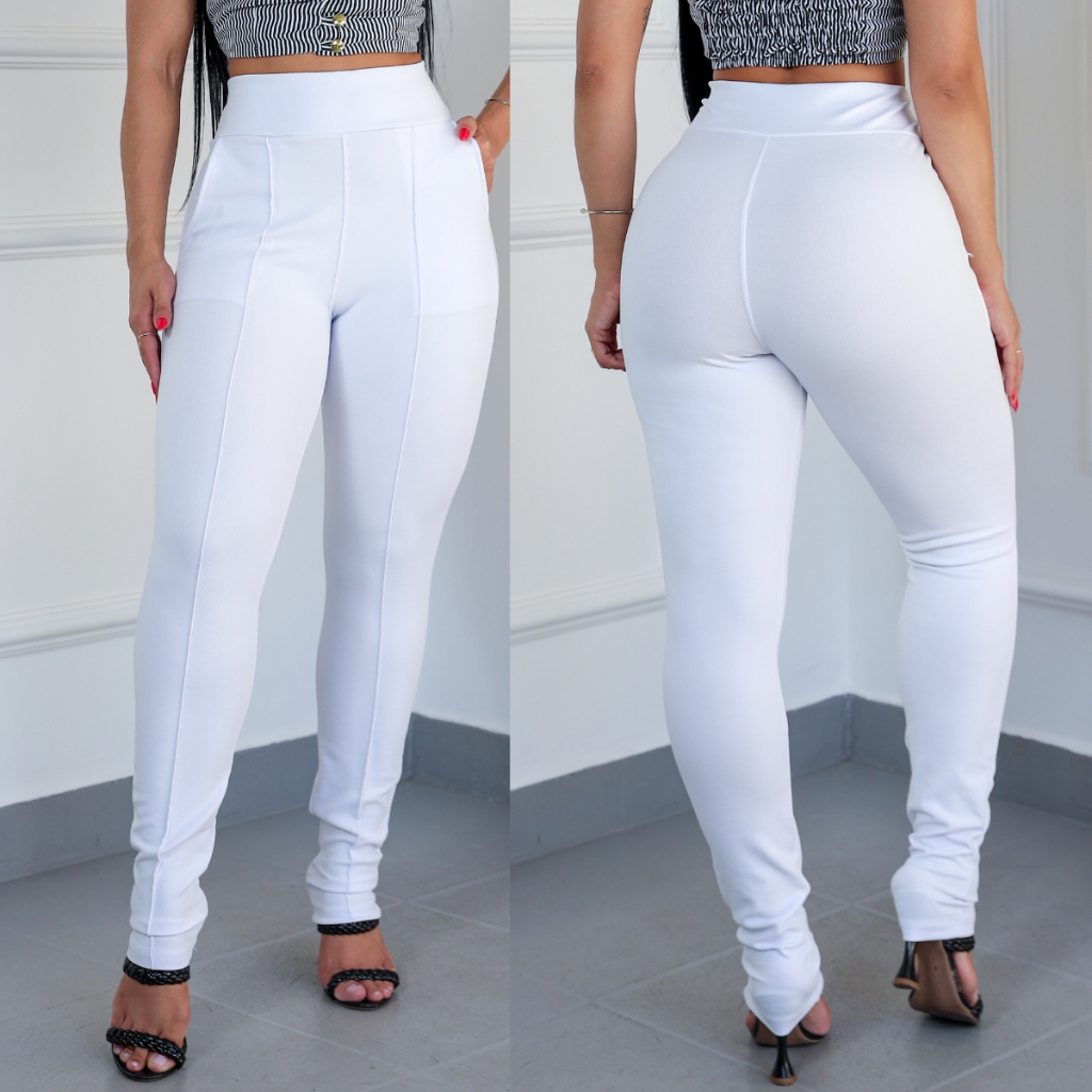 Calça Feminina Skinny Malha Crepe SEM Cinto Cintura Alta possui