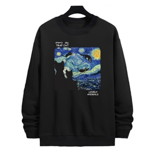 Moletom Careca Estampa A Noite Estrelada Vincent Van Gogh Trap Cat Moda Arte Blusa Unissex Algodão