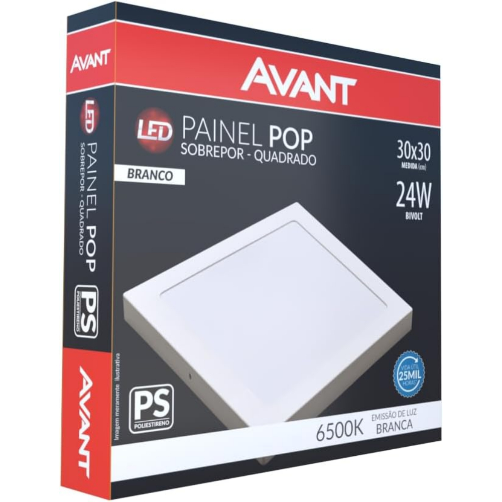 Lãmpada de LED Painel Pop de Sobrepor Quadrado com Luz Branca 6500K 24W Bivolt Avant Bivolt