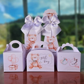 PEGUE E MONTE - Kit Festa Personalizado Chá Revelação Ursinhos Branco Lembrancinhas Caixinhas para festa