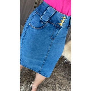Saia Jeans Midi 36 Cós Largo Promoção Cintura Alta Pala Lançamento Moda Evangélica Jovens e Festas