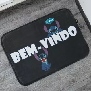 Tapete Porta de Entrada Bem-Vindo Stitch 55x35cm Antiderrapante