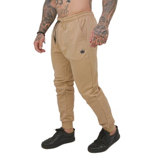 Calça Moletom Masculina Skinny Peluciada Academia Bolsos e Punho Lançamento Promoção Caqui Coroa
