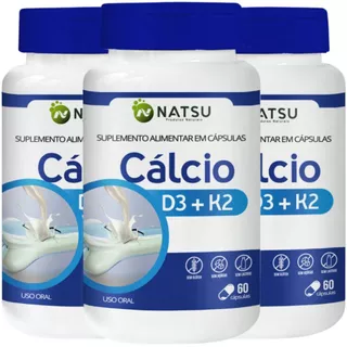 Kit Cálcio com Vitamina D3 e K2 Kit 180 Caps Saúde dos ossos e do Coração Suplemento alimentar