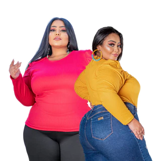 Kit 2 Blusa Plus Size Manga Longa Canelado Encorpado