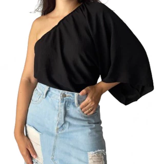 Blusa Feminina Manga Morcego mula manca um ombro só Bata Manga Flare do P ao G2 tecido Duna