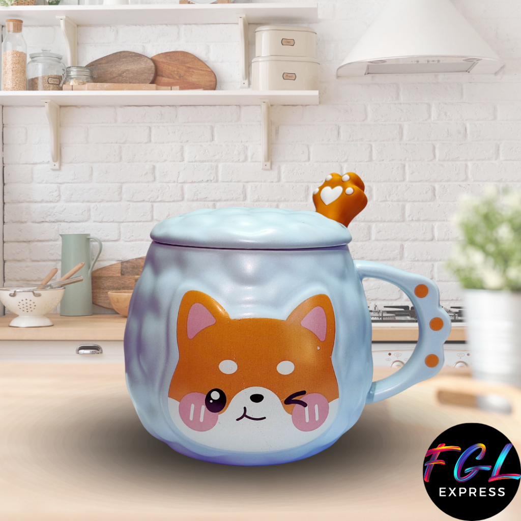 Caneca de Gato com tampa e colher de patinha - 350 ml - Cerâmica