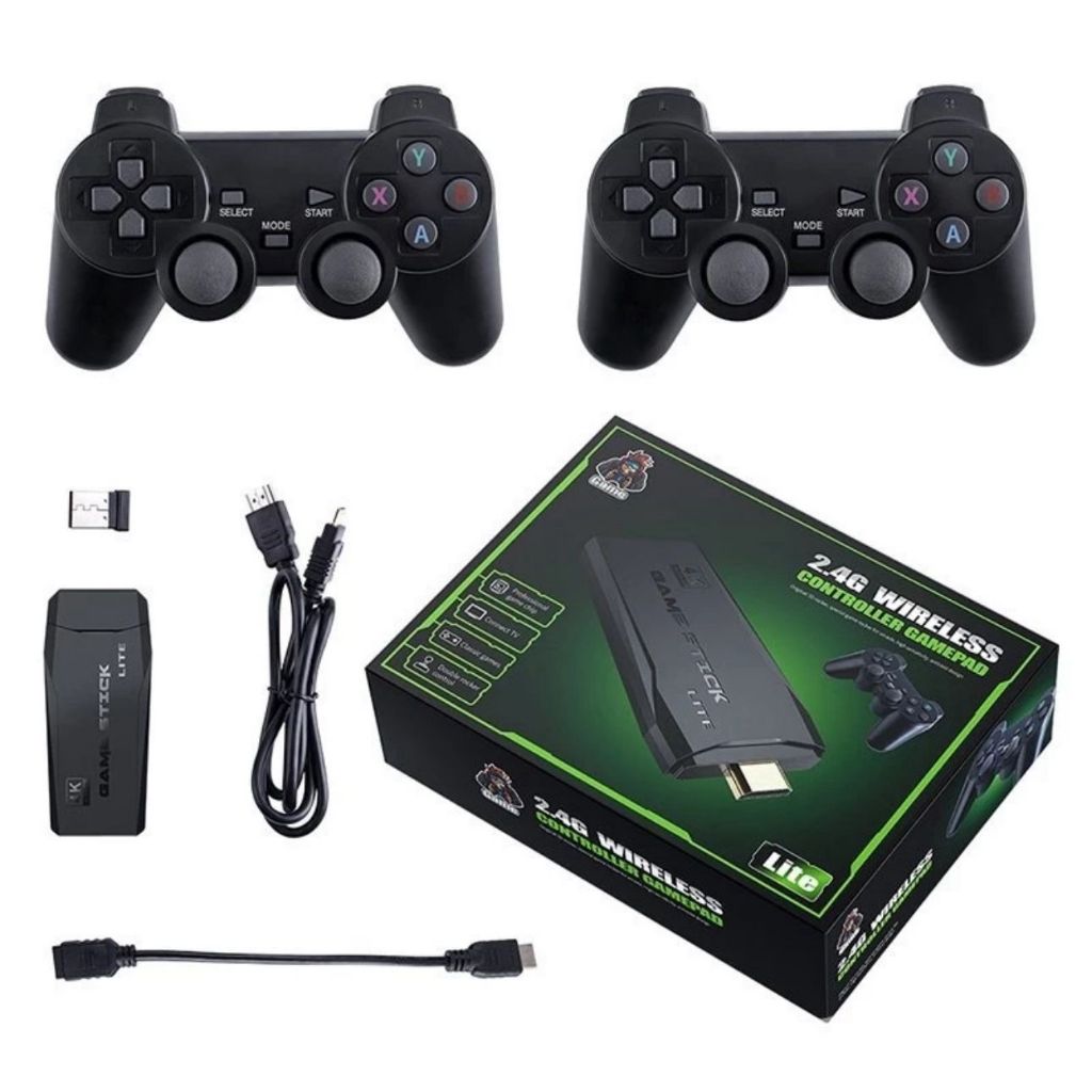 Videogame Stick 10mil 2 Controles Sem Fio Console Original Portatil Jogos Retro Antigo