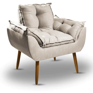 Poltrona Decorativa Opala Bege Para Sala Quarto Recepção Decoração Pés Palito Suede Premium
