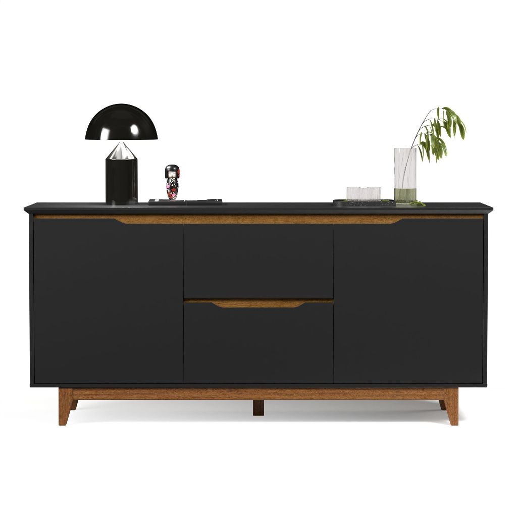 Aparador Buffet Flow 2 Portas 2 Gavetas Pés Madeira Maciça Cor Preto/freijó