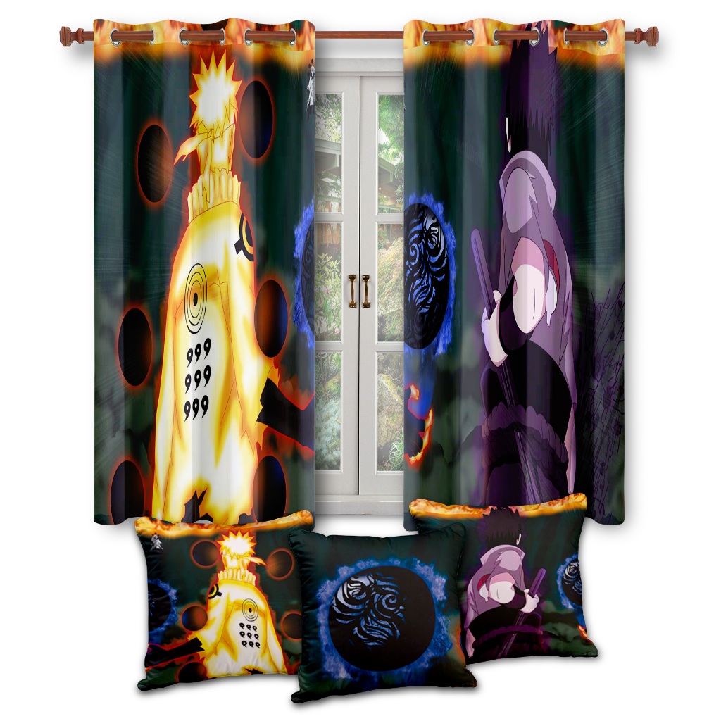 Cortina Anime Nuvem e Trio Capas de Almofadas Decoração Para Quarto Infantil Menino Tamanho Diversos