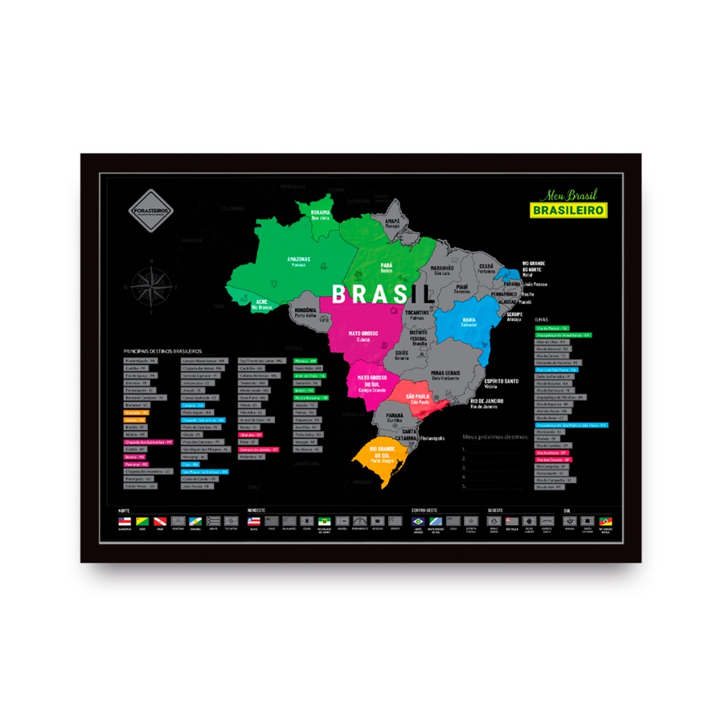 Mapa de raspar Brasil com Moldura 60x42 Viagem presente dia dos ...