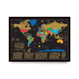 Mapa Mundi Raspadinha C/ Bandeiras 42x60 Com Moldura