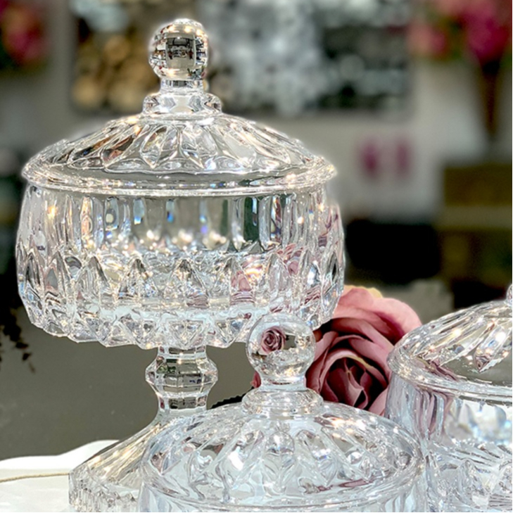 Bomboniere/ Baleiro Balas Potiche Cristal c/ Pé Louise Transparente 14x23cm Wolff 35201