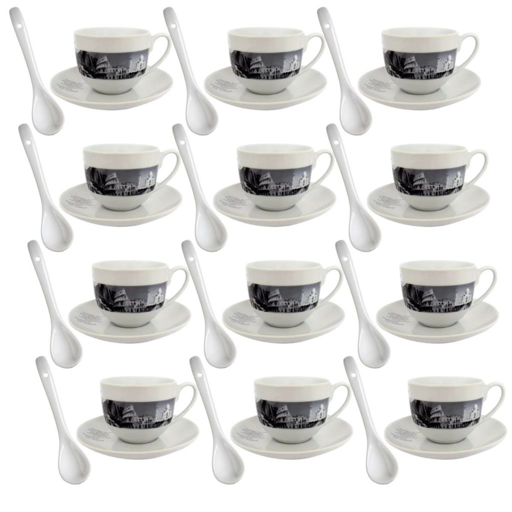 Kit 12 Xícaras Chá E Café + Pires + Colherzinha Porcelana