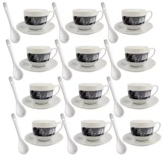 Kit 12 Xícaras Chá E Café + Pires + Colherzinha Porcelana