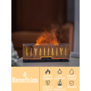 Difusor de Aromas e Umidificador Ultrassônico Efeito de Chamas Madeira Óleo Essencial super silenciosos Aroma Terapia
