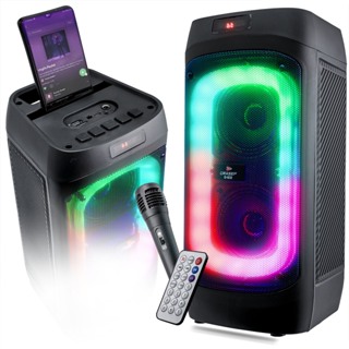 Caixa de Som Bluetooth Led RGB TWS USB P2 Rádio FM Entrada P10 Com Mic Karaokê Suporte Para Celular