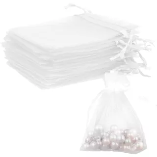 Kit 20/50/100 Un Saco Saquinho Organza Tule Saquinho 7x9 9x12 10x15 Branco Festa Casamento