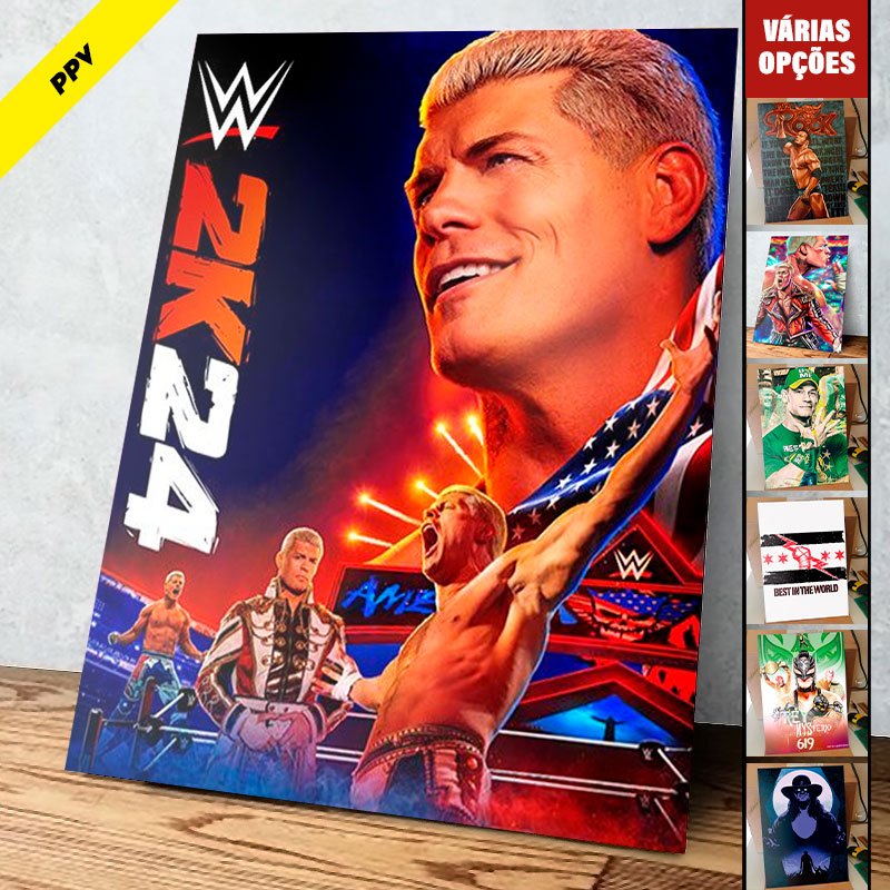 Placas Decorativas Quadros WWE 01 a 40, Wrestlers, Wrestlemania, Cody Rhodes, Roman Reigns, John Cena, Rey Mysterio, The Rock, Orton, Undertaker, Cm Punk 20x28 A4 MDF