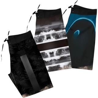 KIT 3 BERMUDAS ELASTANO SURF MASCULINA ADULTO SECAGEM ULTRARRÁPIDA