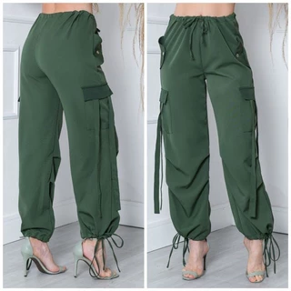 CALÇA PARACHUTE CARGO COM BOLSOS LATERAIS CINTURA AJUSTÁVEL